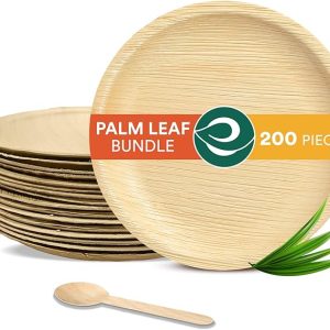 Palm Leaf Value Pack | Includes 10 inch Round Plate, 160 mm Birchwood Spoon