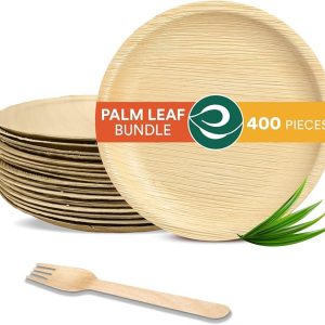 Palm Leaf Value Pack | Includes 6 inch Round Plate, 160 mm Birchwood Fork